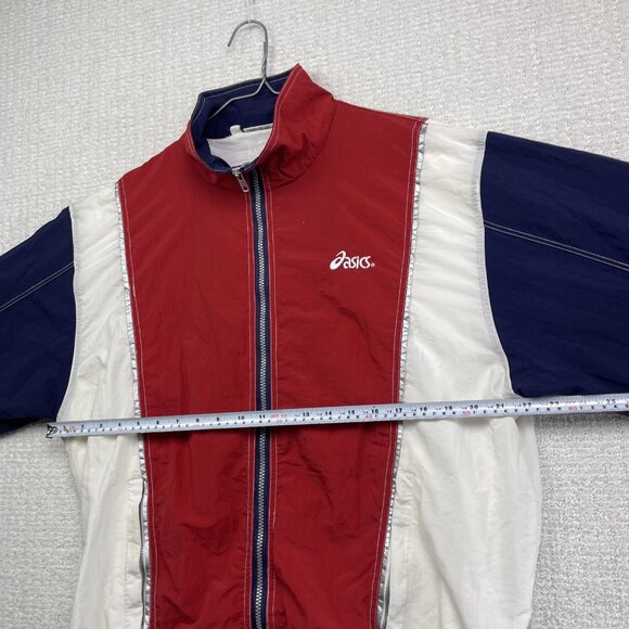 VTG Asics Sporting Gear Windbreaker Jacket Red / Blue Full Zip Men M Back Print - Picture 6 of 12